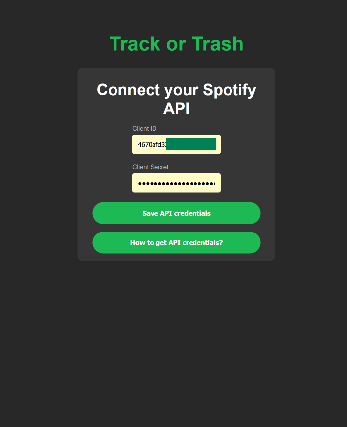 Signing in to Track or Trash